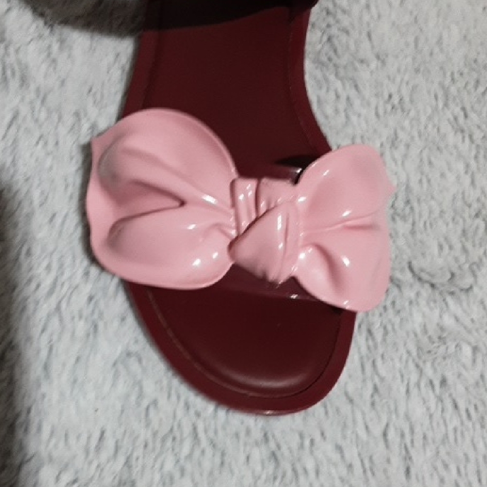 MELISSA  Sandals Size 8 with Pink Bow and BURGUNDY  Straps - Picture 6 of 12